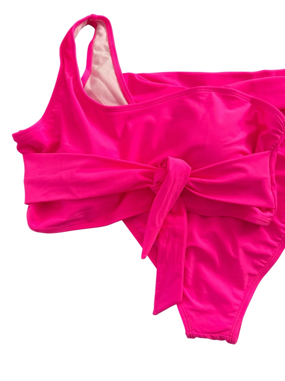 Nordstrom Hot Pink One-Shoulder Bikini with Waist Tie Large New w/out tags